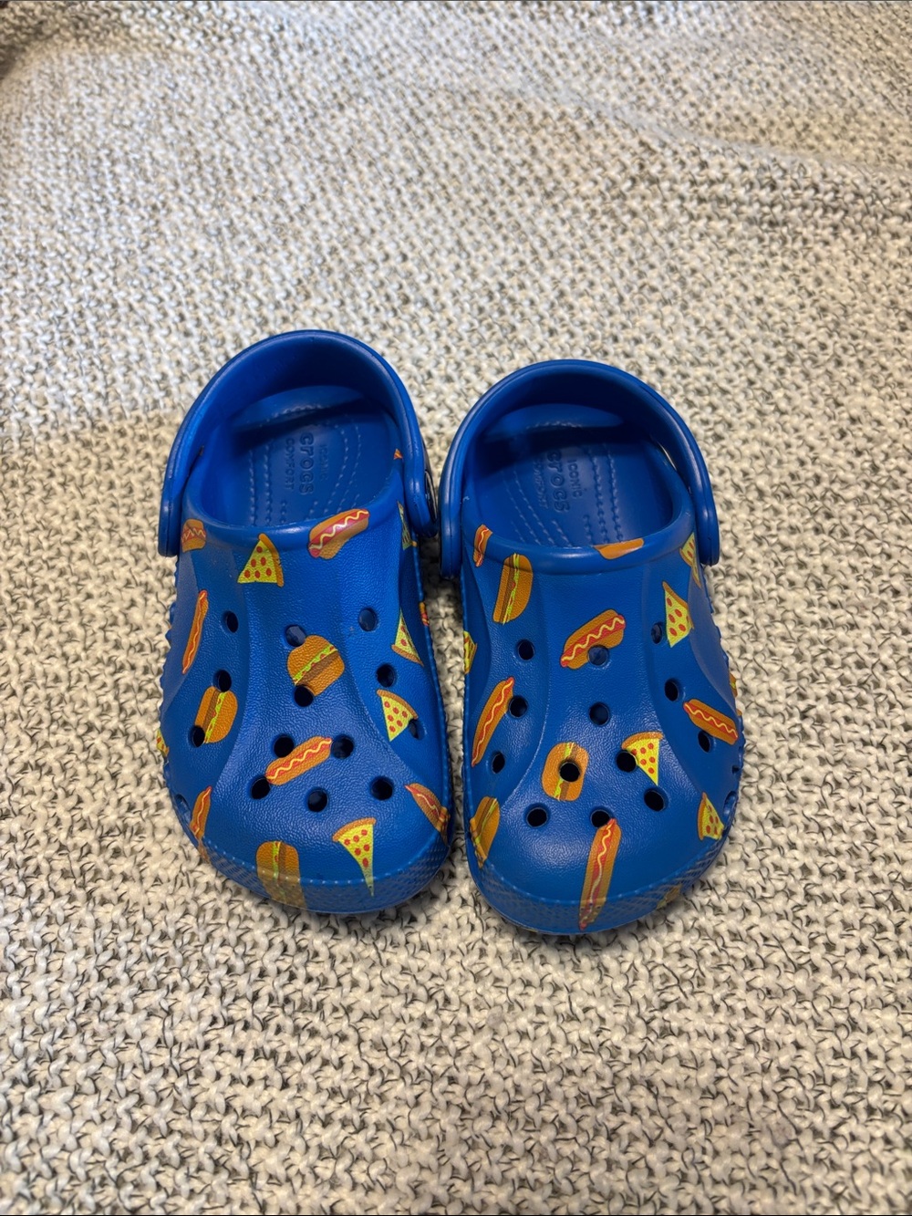 Crocs Kids Blue Clog Shoes with Pizza & Hot Dog Print